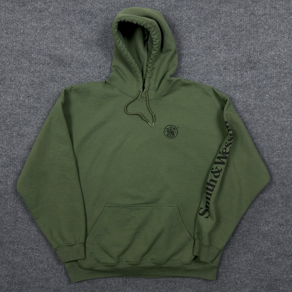 Smith & Wesson Hoodie‎ Men's XL Green Graphic Fleece Pockets Hunting Sweatshirt